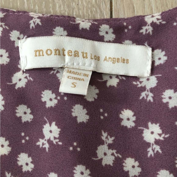 Monteau Los Angeles Mauve Floral V Neck Chiffon Dress Size S - Picture 8 of 14